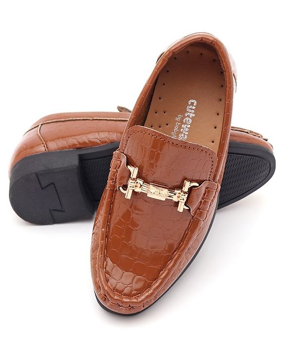 Cute Walk by Babyhug Slip On Formal Shoes Croc Skin Design with Chain Link - Brown