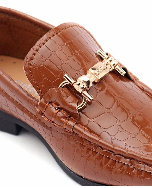 Cute Walk by Babyhug Slip On Formal Shoes Croc Skin Design with Chain Link - Brown