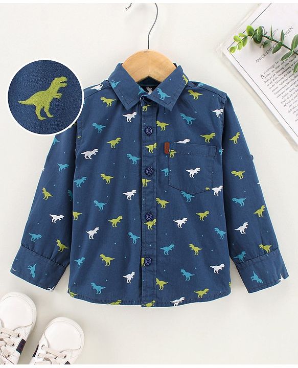 Babyhug Full Sleeves Shirt Dinosaur Print - Blue