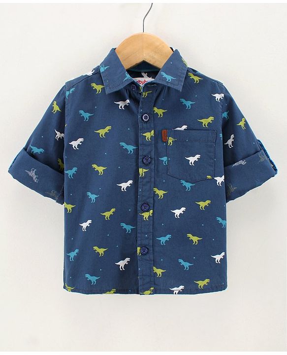 Babyhug Full Sleeves Shirt Dinosaur Print - Blue