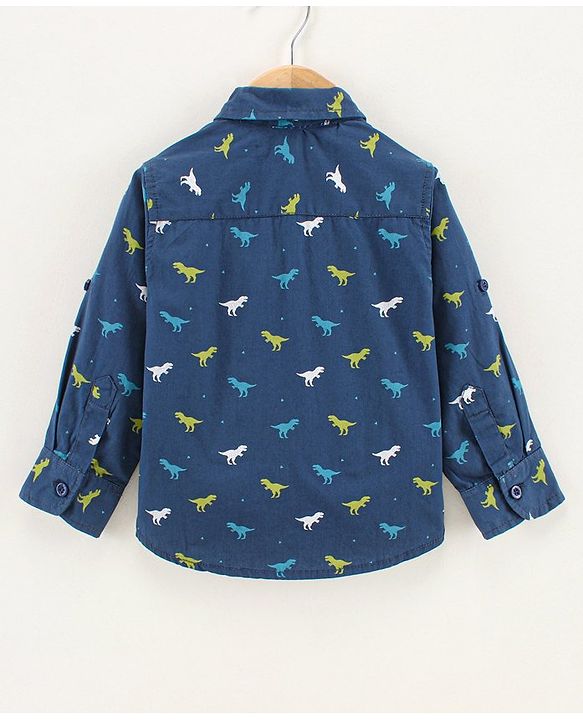 Babyhug Full Sleeves Shirt Dinosaur Print - Blue