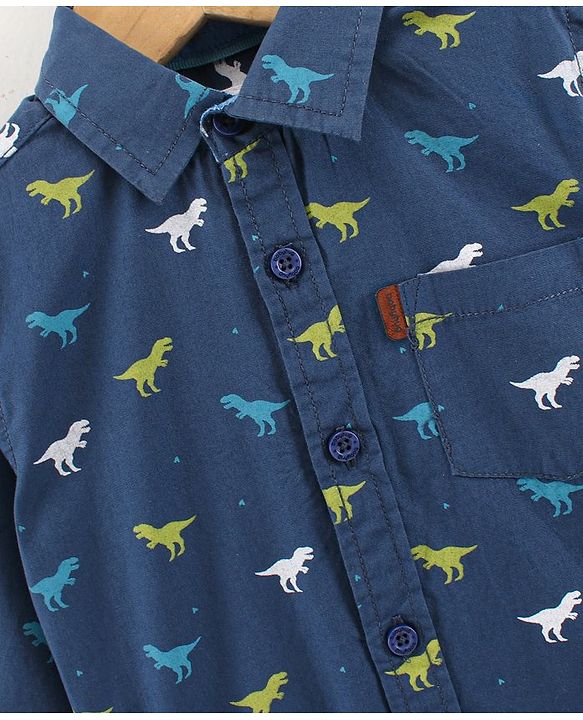 Babyhug Full Sleeves Shirt Dinosaur Print - Blue
