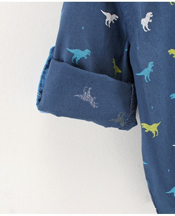 Babyhug Full Sleeves Shirt Dinosaur Print - Blue