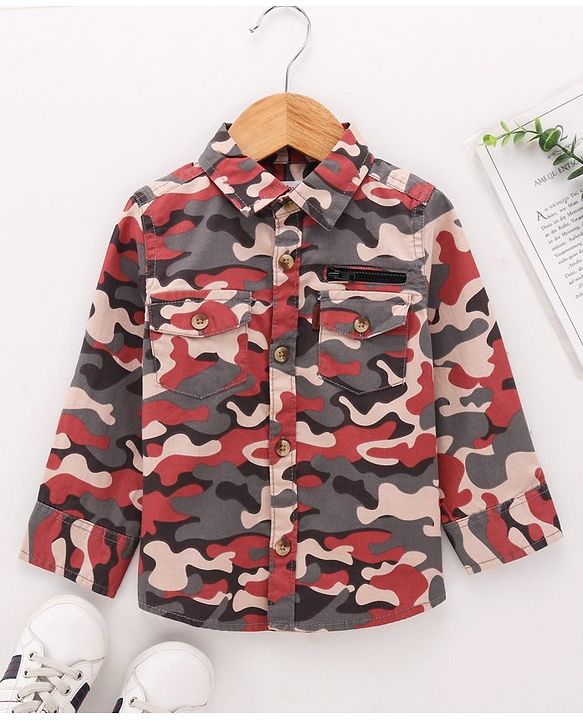 Babyhug Full Sleeves Printed Shirt - Khaki