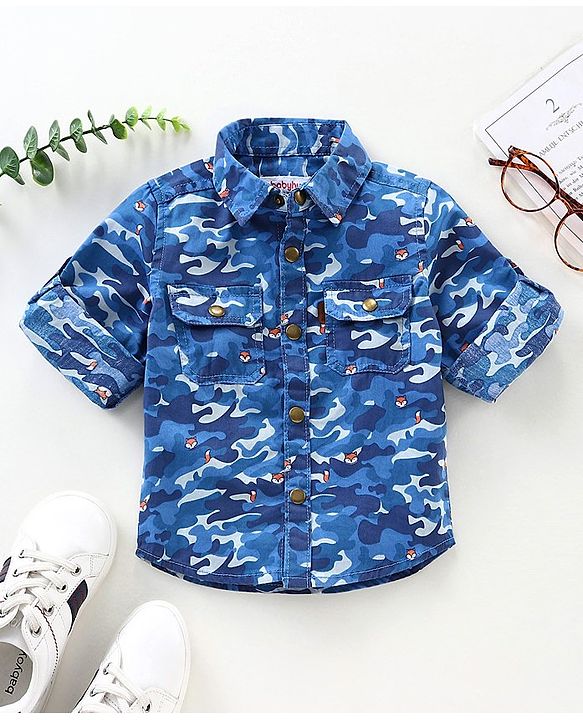 Babyhug Full  Sleeves Printed Shirt - Blue