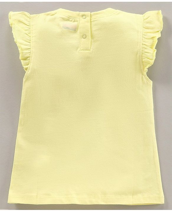Babyhug Short Sleeves Cotton Top with Floral Corsage and Print - Yellow