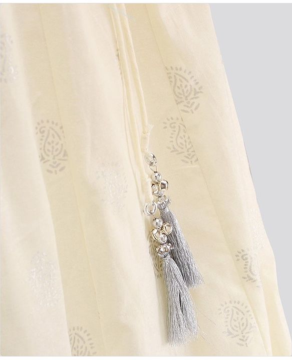 Pine Kids 3/4th Sleeves Embroidered Choli with Printed Lehenga - Yellow Silver