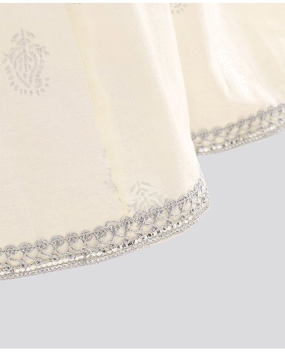 Pine Kids 3/4th Sleeves Embroidered Choli with Printed Lehenga - Yellow Silver