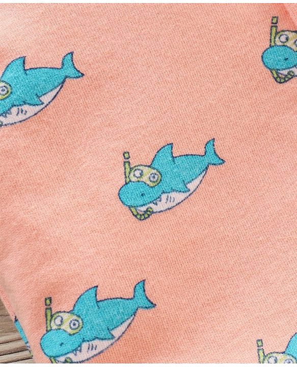 Babyhug Half Sleeves Knitted Shirt Shark Print - Orange