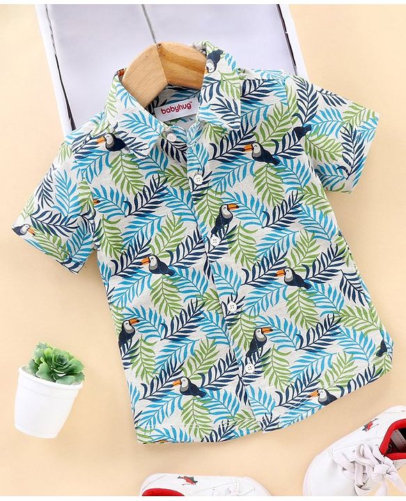 Babyhug Half Sleeve Cotton Knitted Shirt Printed - Blue