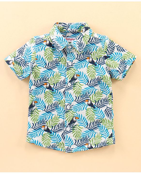 Babyhug Half Sleeve Cotton Knitted Shirt Printed - Blue