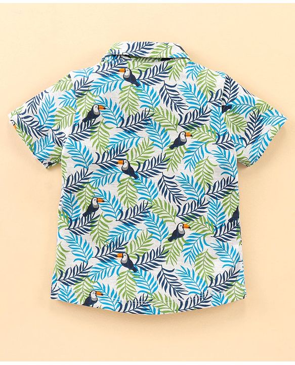 Babyhug Half Sleeve Cotton Knitted Shirt Printed - Blue