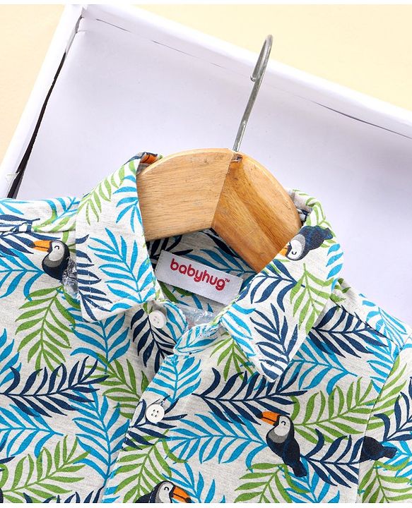 Babyhug Half Sleeve Cotton Knitted Shirt Printed - Blue