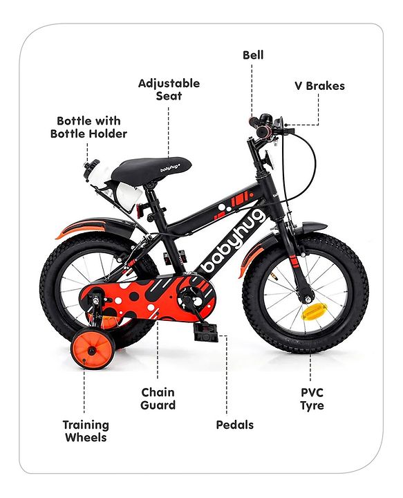 Babyhug Rapid Bicycle With Bell Red Black - 14 Inches