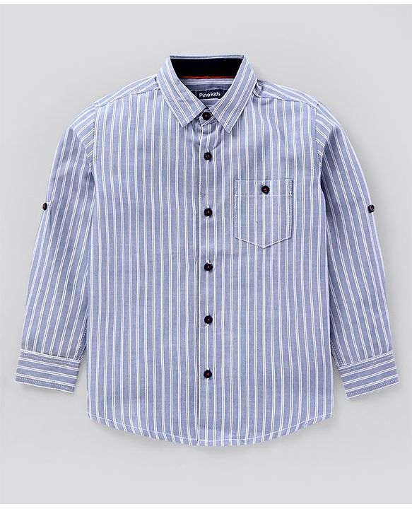 Pine Kids Full Sleeves Striped Shirt Softener Wash - Grey White