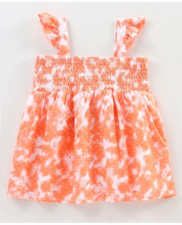 Babyhug Singlet Sleeves Top with Smocking and Frill Detailing - Orange