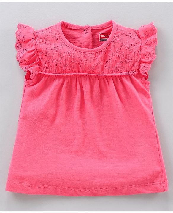 Babyhug Frill Sleeves Top And Floral Printed Skirt Set - Pink