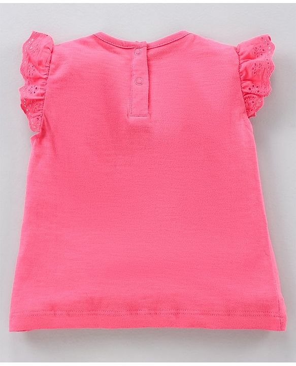 Babyhug Frill Sleeves Top And Floral Printed Skirt Set - Pink