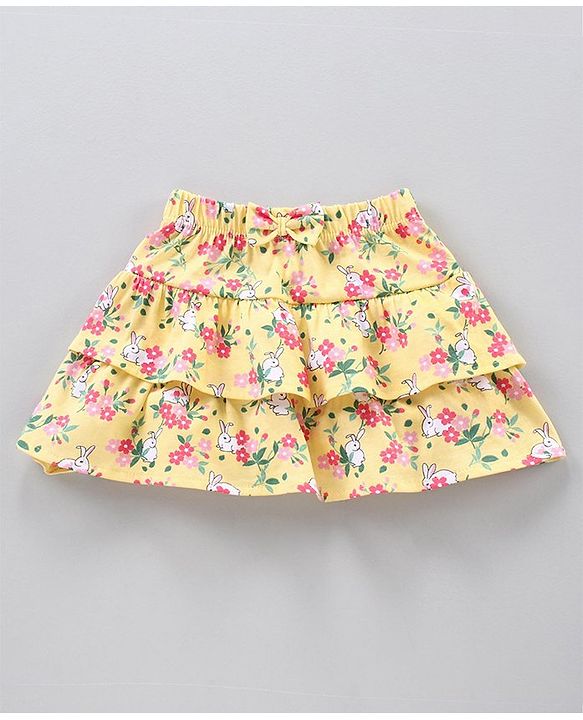 Babyhug Frill Sleeves Top And Floral Printed Skirt Set - Pink