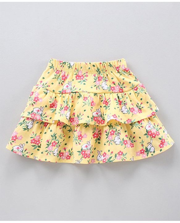 Babyhug Frill Sleeves Top And Floral Printed Skirt Set - Pink