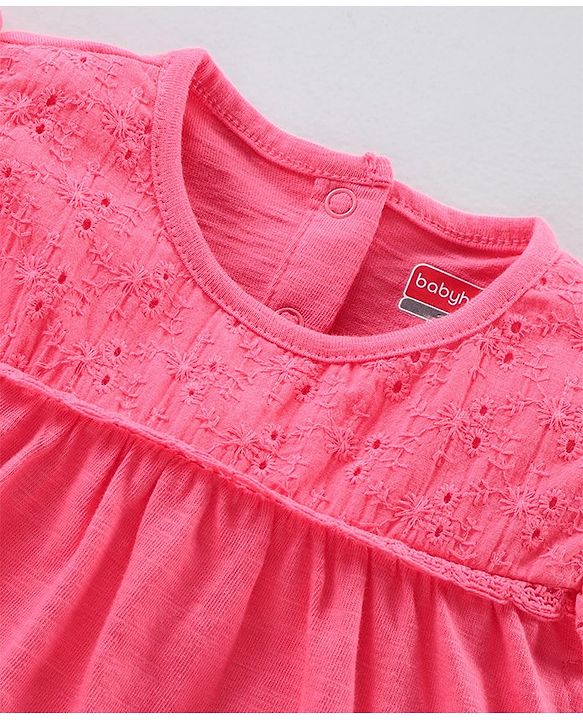 Babyhug Frill Sleeves Top And Floral Printed Skirt Set - Pink