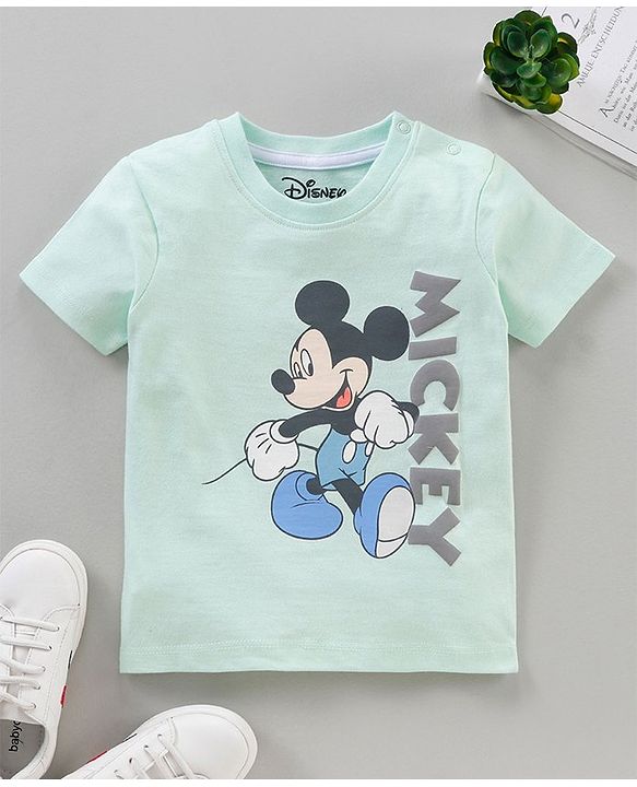 Babyhug Half Sleeves T-Shirt Mickey Print - Light Green
