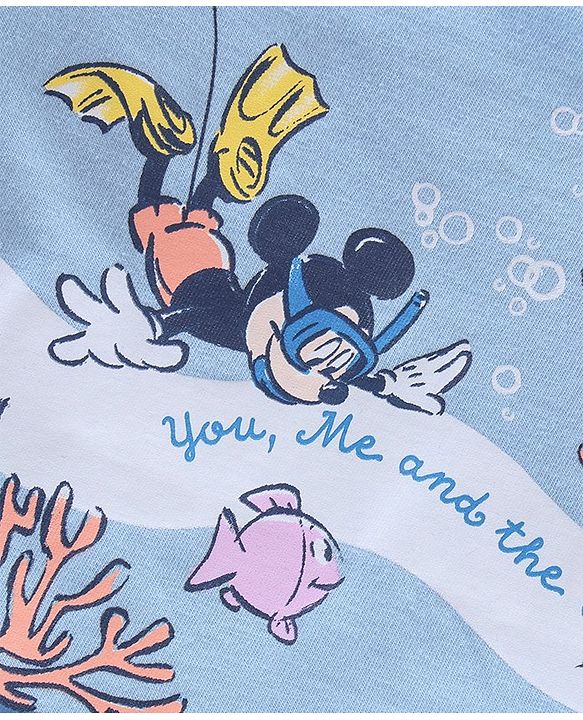 Babyhug Half Sleeves Tee Mickey Mouse Print - Sky Blue