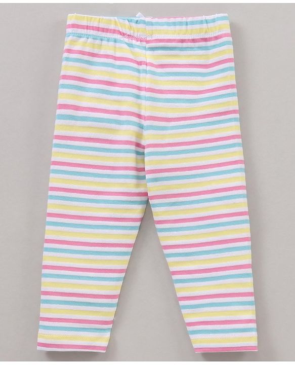 Babyhug Cotton Lycra Full Length Leggings Printed & Stripes Pack of 3 - Yellow Pink Green
