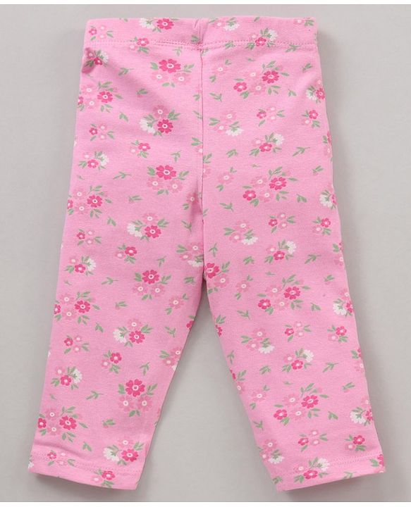 Babyhug Cotton Lycra Full Length Leggings Printed & Stripes Pack of 3 - Yellow Pink Green
