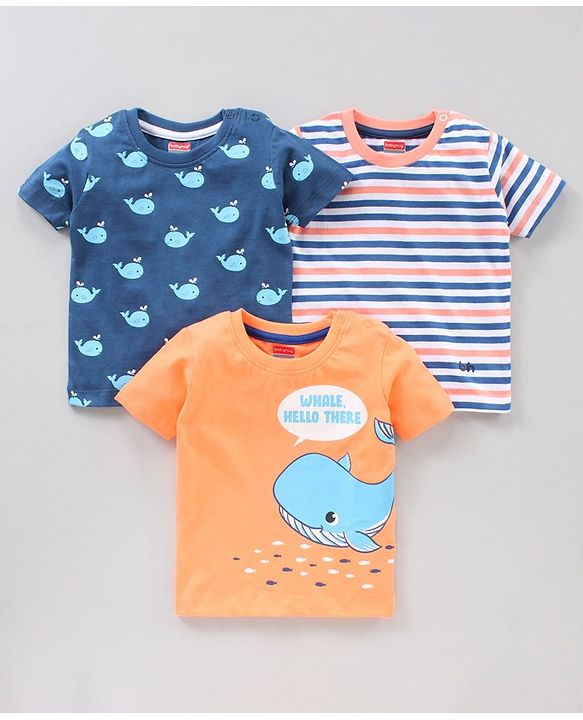 Babyhug Half Sleeves T-Shirts Dolphin Print Pack of 3 - Multicolor