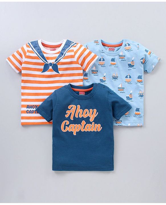 Babyhug Half Sleeves T-Shirts Multi Print Pack Of 3 - Multicolor