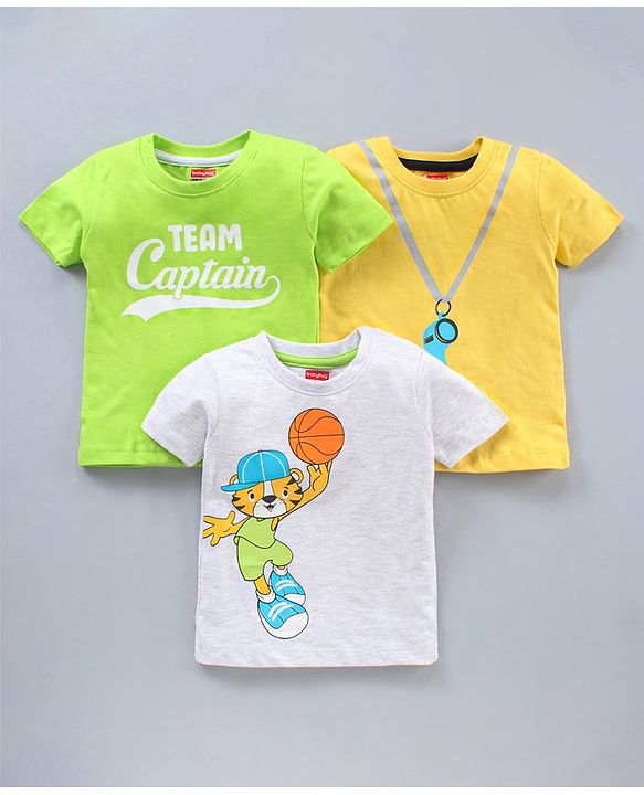 Babyhug Half Sleeves Cotton T-Shirts Placement Print Pack of 3- Multicolor