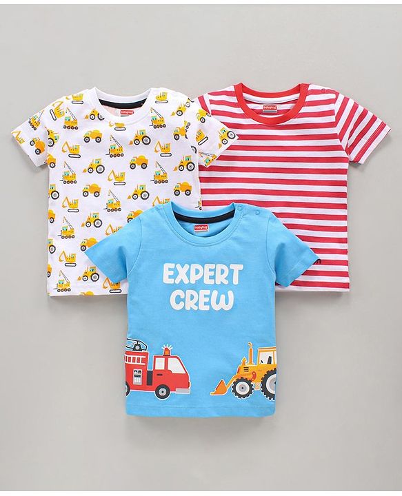 Babyhug Cotton Half Sleeves T-Shirt Printed Pack of 3 - Red White Blue