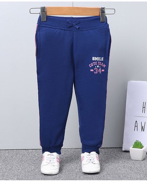 Babyhug Knit Full Length Lounge Pant Text Print - Navy