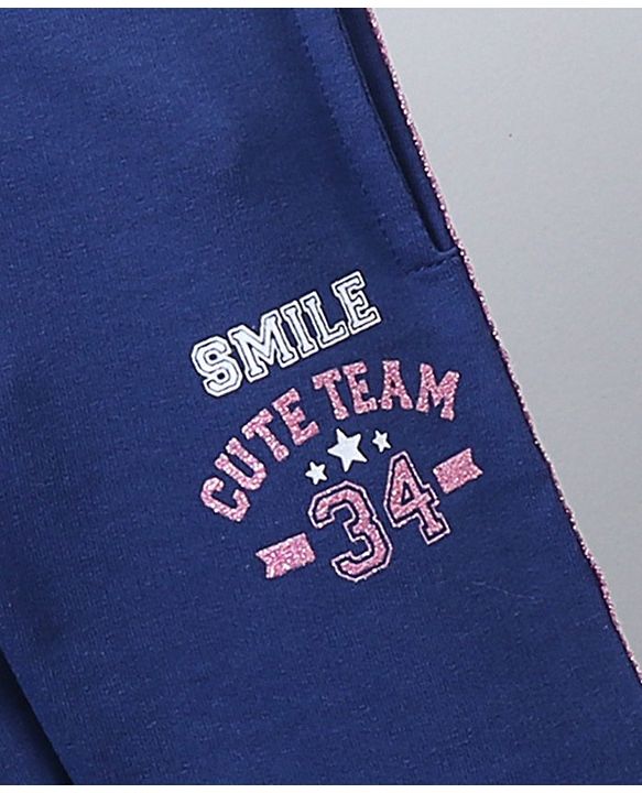 Babyhug Knit Full Length Lounge Pant Text Print - Navy
