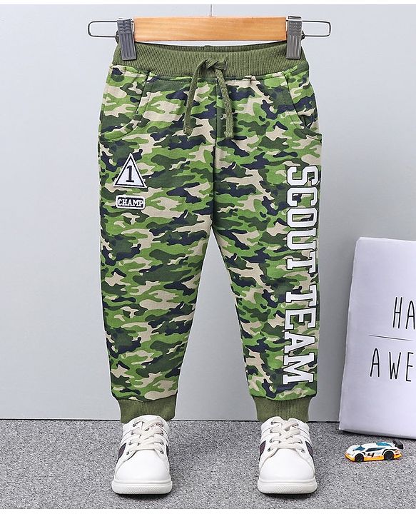 Babyhug Full Length Knit Lounge Pants Camouflage Print - Green