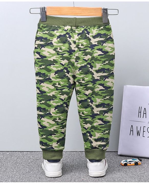 Babyhug Full Length Knit Lounge Pants Camouflage Print - Green