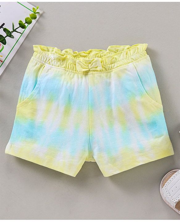 Babyhug Above Knee Length Shorts With Bow - Blue Yellow