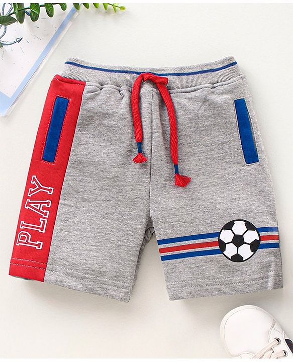 Babyhug Mid Thigh Shorts Football Print - Grey