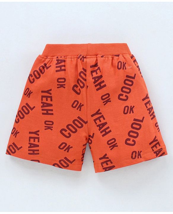 Babyhug Cotton Shorts Text Print - Orange