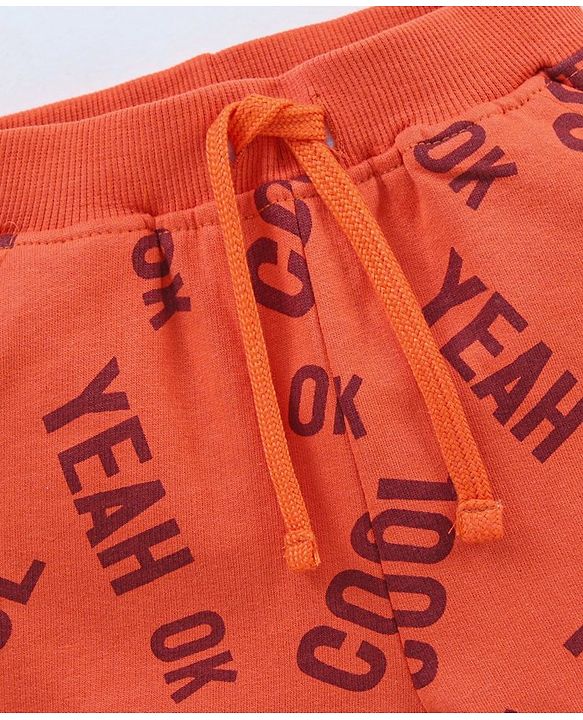 Babyhug Cotton Shorts Text Print - Orange
