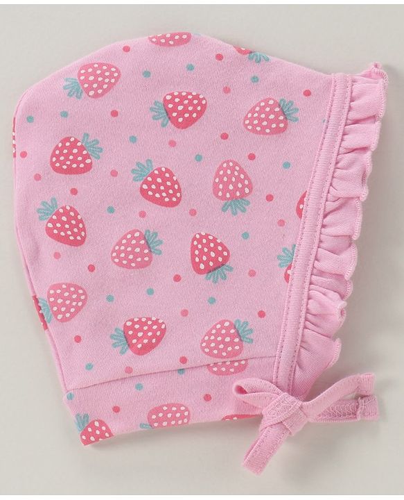 Babyhug 100% Cotton Cap Kitty And Stripes Print Pack of 2 - Pink