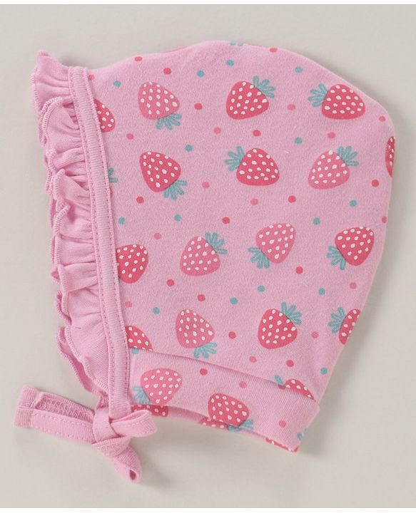 Babyhug 100% Cotton Cap Kitty And Stripes Print Pack of 2 - Pink