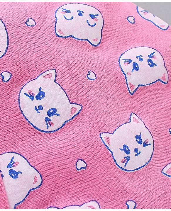 Babyhug 100% Cotton Caps With Knot Stripe & Kitty Face Prints Pack Of 2 Pink - Diameter 6.5 cm