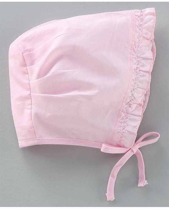 Babyhug Cotton Solid & Polka Dots Printed Caps With Knot Pack Of 5 White Pink - Diameter 10 cm