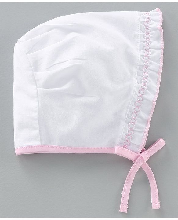 Babyhug Cotton Solid & Polka Dots Printed Caps With Knot Pack Of 5 White Pink - Diameter 10 cm