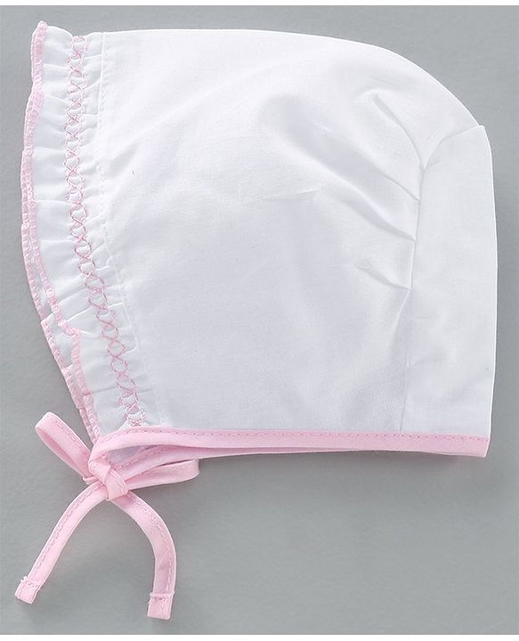 Babyhug Cotton Solid & Polka Dots Printed Caps With Knot Pack Of 5 White Pink - Diameter 10 cm