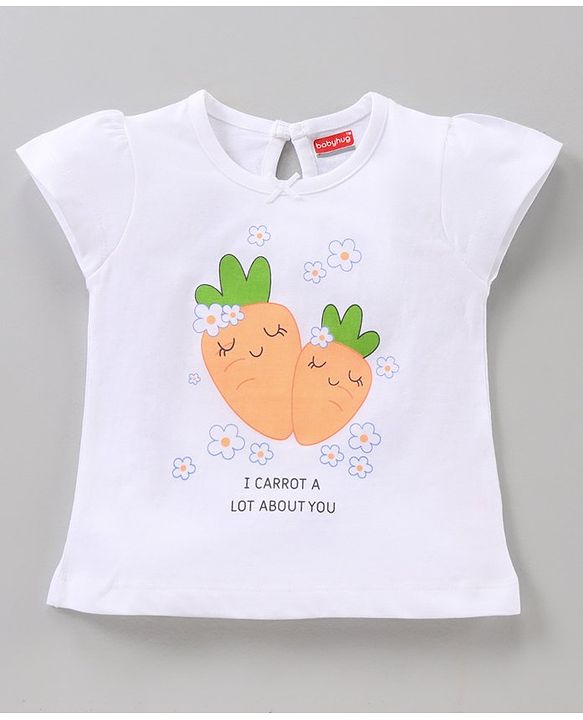 Babyhug Cap Sleeves Night Suit Carrot Print - White Peach