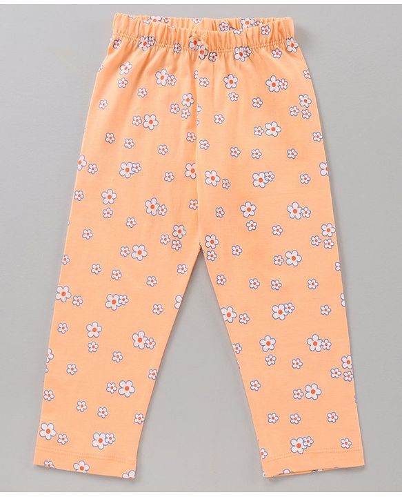 Babyhug Cap Sleeves Night Suit Carrot Print - White Peach