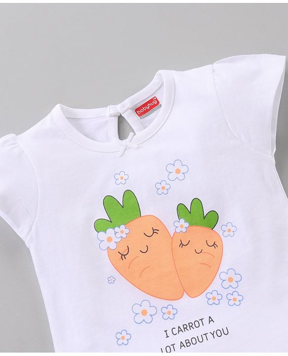 Babyhug Cap Sleeves Night Suit Carrot Print - White Peach